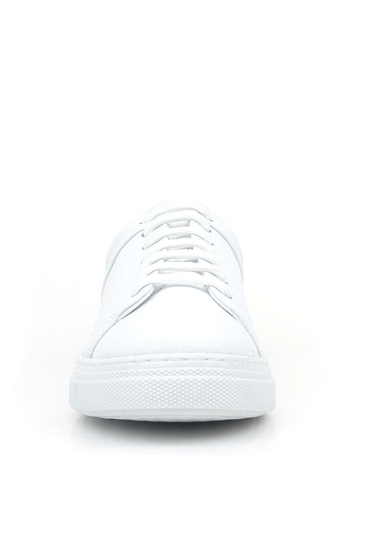 Beyaz Hakiki Deri Kadın Bağcıklı Sneaker Ayakkabı - Görsel 4