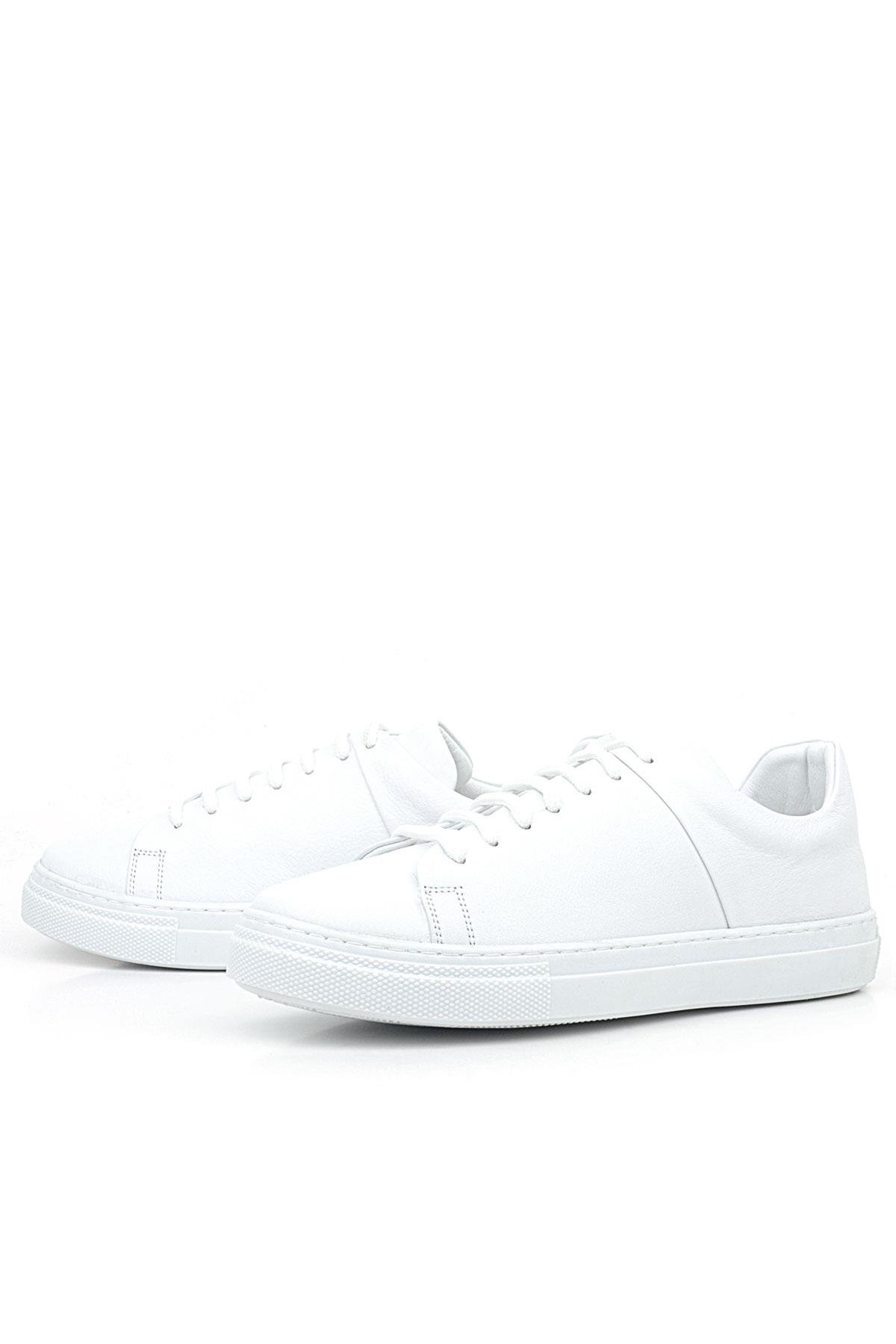 Beyaz Hakiki Deri Kadın Bağcıklı Sneaker Ayakkabı - Görsel 5