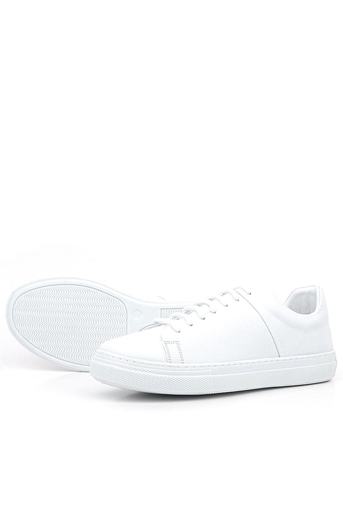 Beyaz Hakiki Deri Kadın Bağcıklı Sneaker Ayakkabı - Görsel 6