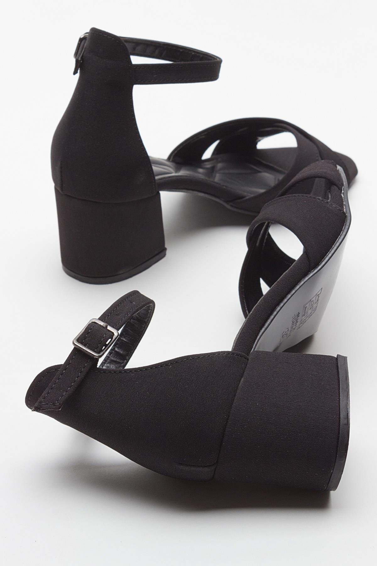 Çapraz Bantlı Kadın Topuklu Sandalet SİYAH ZRA - Görsel 5