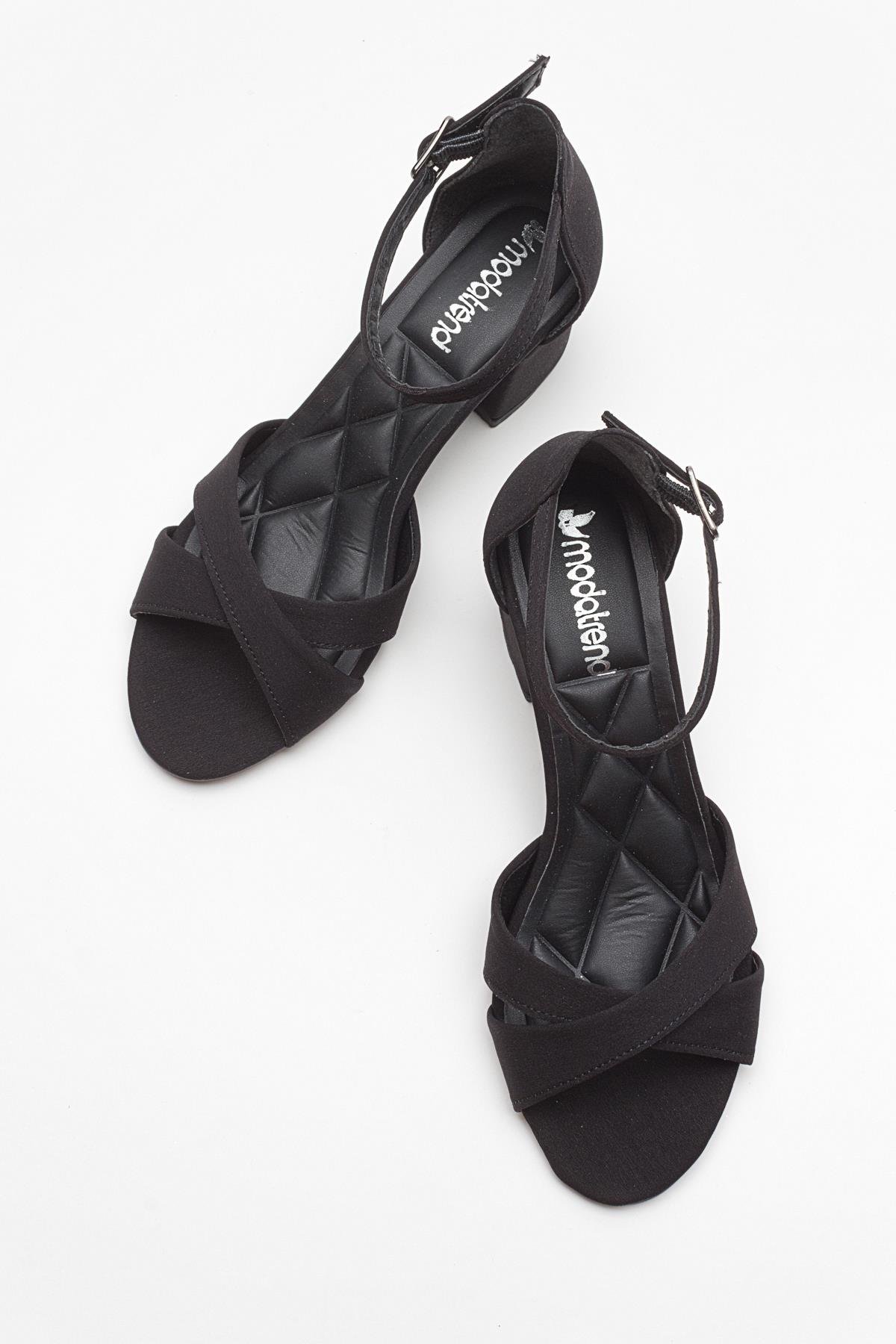 Çapraz Bantlı Kadın Topuklu Sandalet SİYAH ZRA - Görsel 6