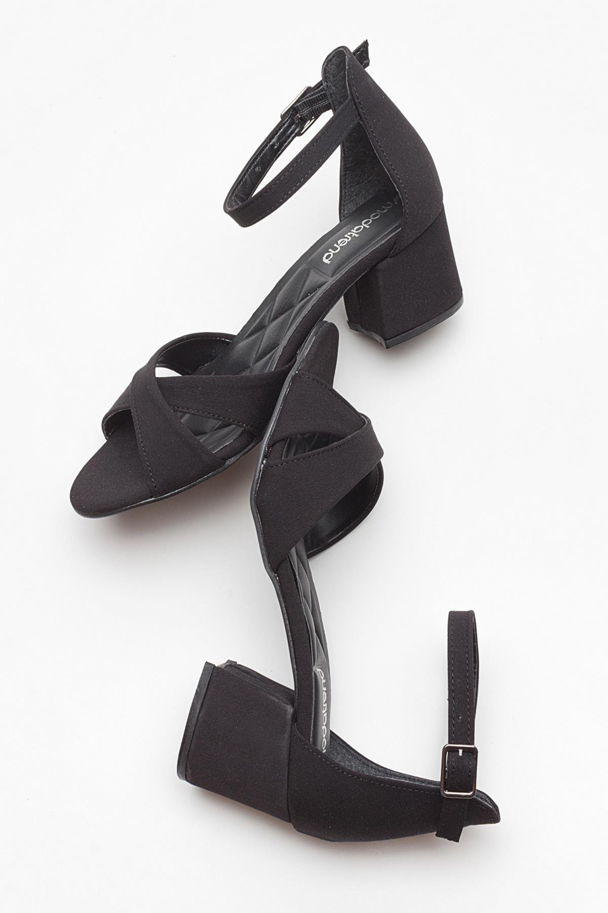 Çapraz Bantlı Kadın Topuklu Sandalet SİYAH ZRA - Görsel 7