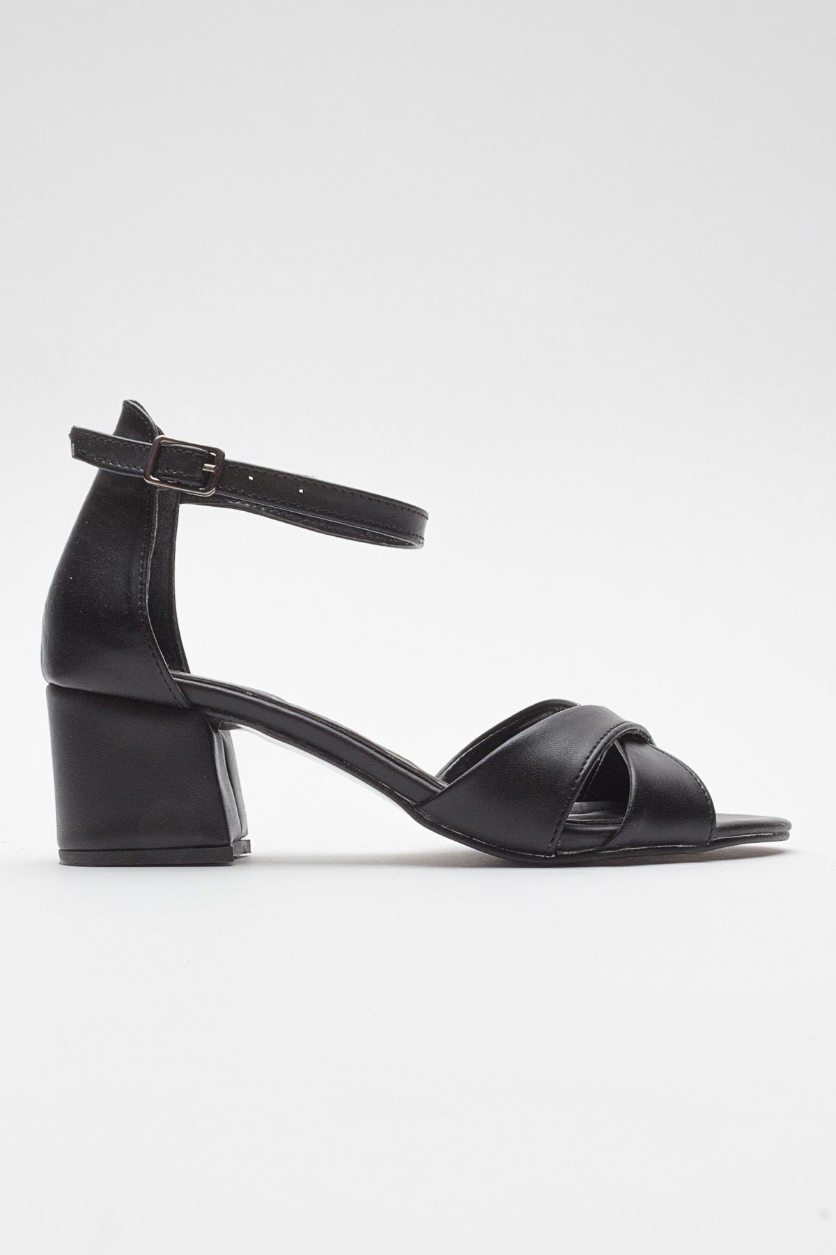 Çapraz Bantlı Kadın Topuklu Sandalet SİYAH CİLT - Görsel 3