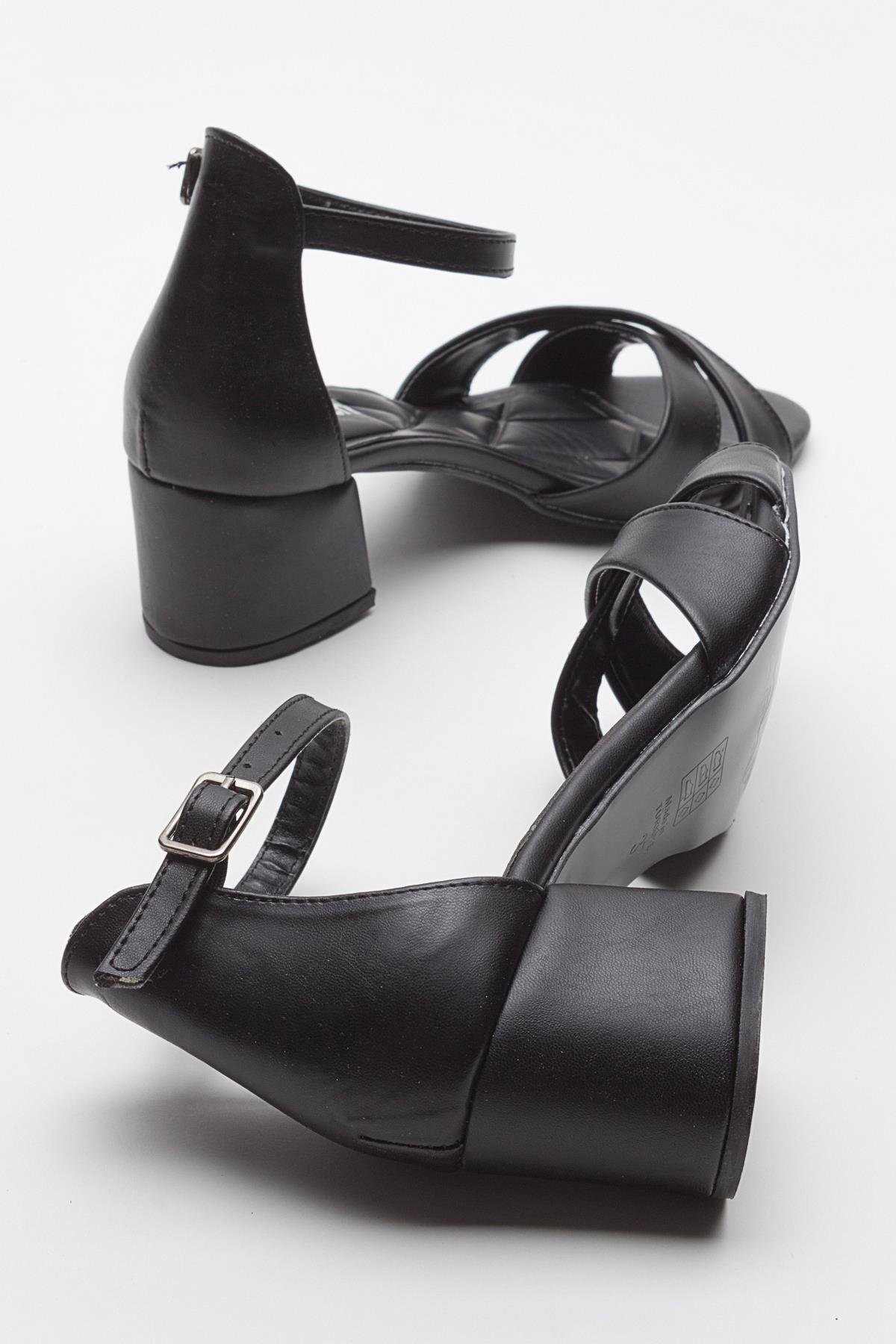 Çapraz Bantlı Kadın Topuklu Sandalet SİYAH CİLT - Görsel 5