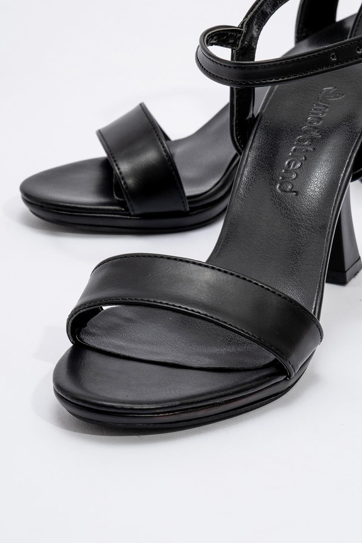 Kadın Tek Bantlı Topuklu Sandalet SİYAH CİLT - Görsel 4