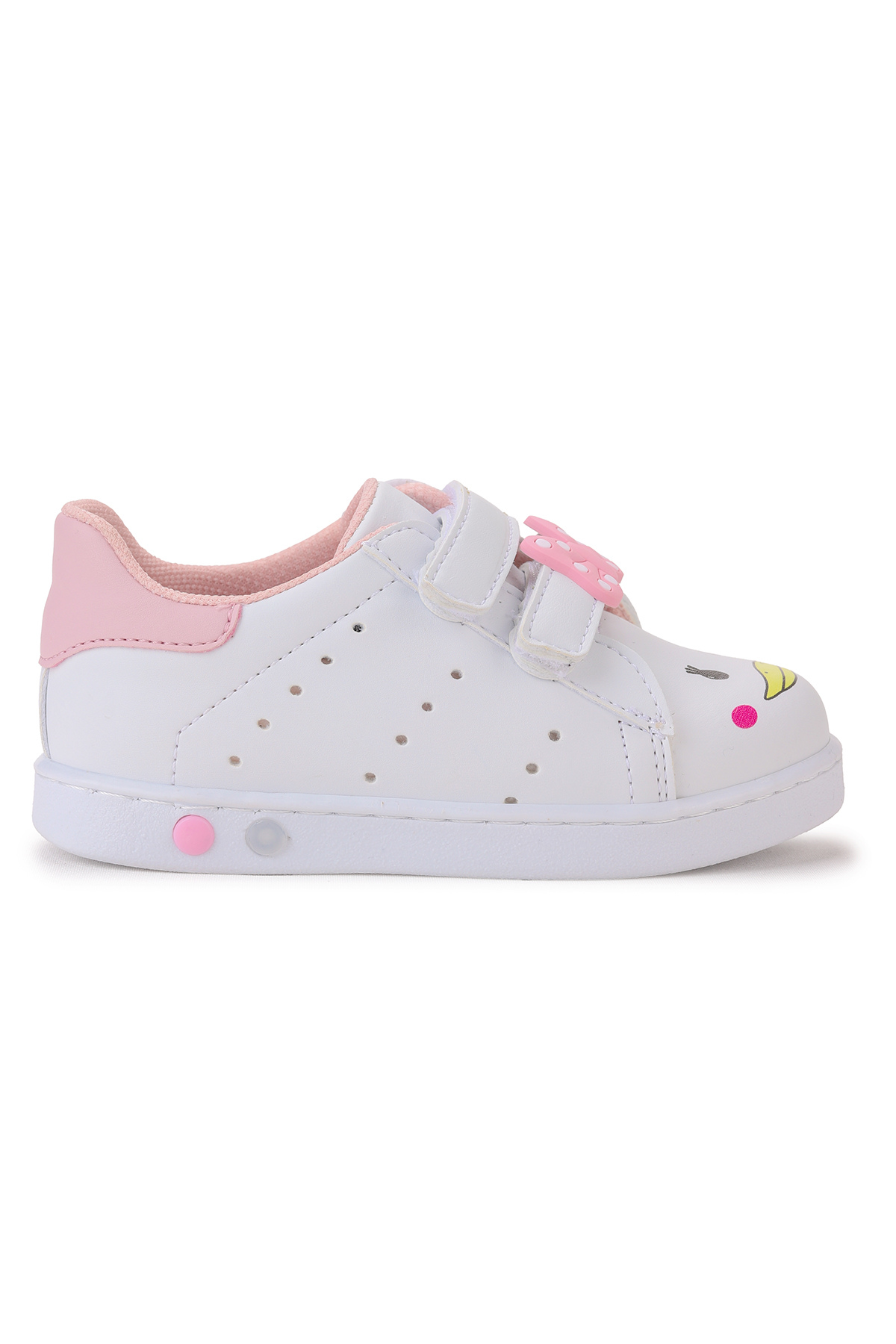 Bart Cırtlı Işıklı Kız Bebek Spor Ayakkabı Beyaz - Pembe - Görsel 4