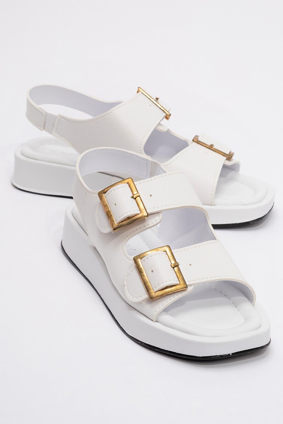Kadın Çift Tokalı Lastikli Sandalet BEYAZ - Görsel 2