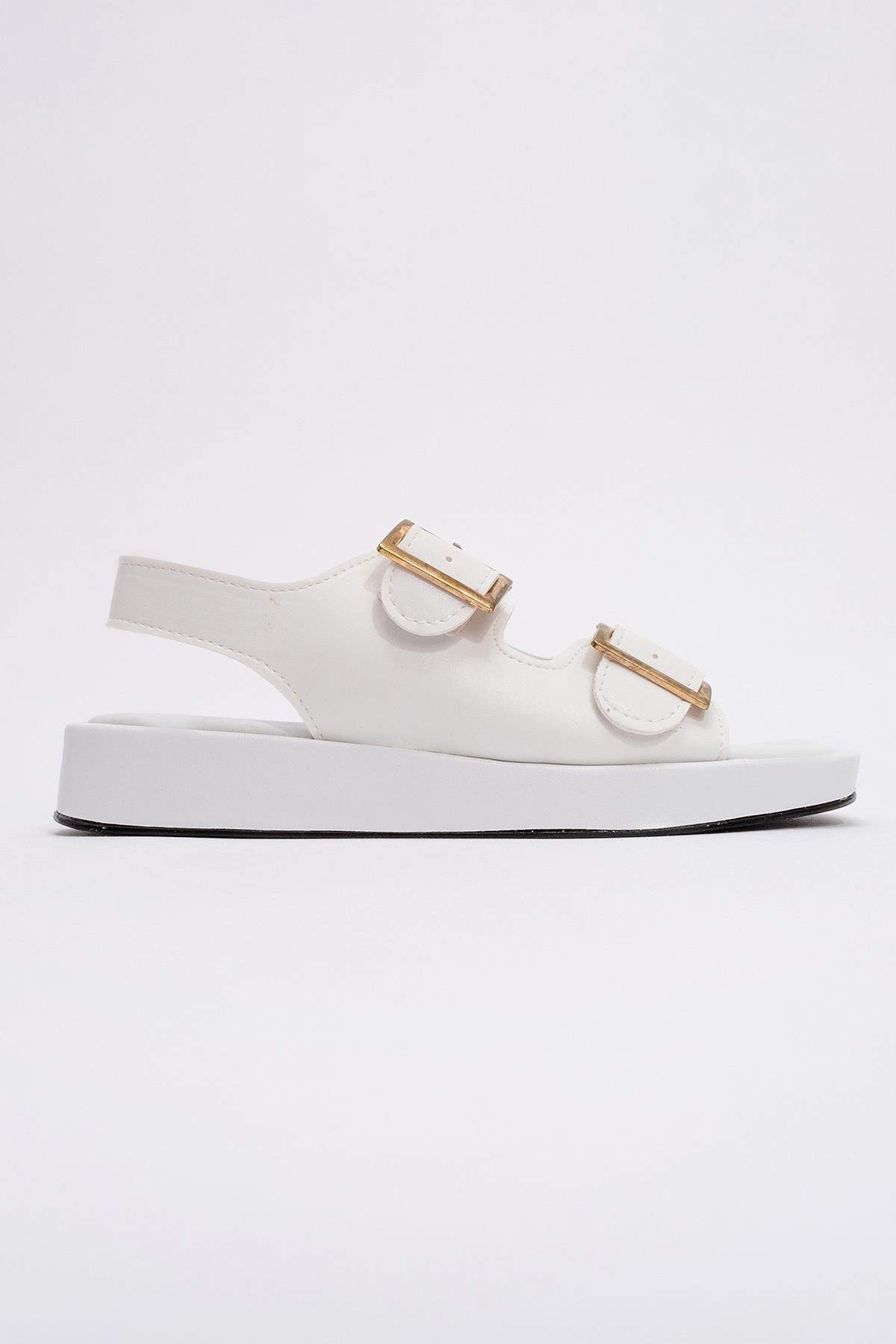 Kadın Çift Tokalı Lastikli Sandalet BEYAZ - Görsel 3