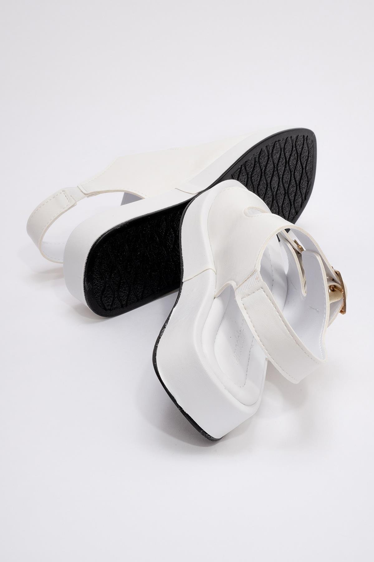 Kadın Çift Tokalı Lastikli Sandalet BEYAZ - Görsel 5