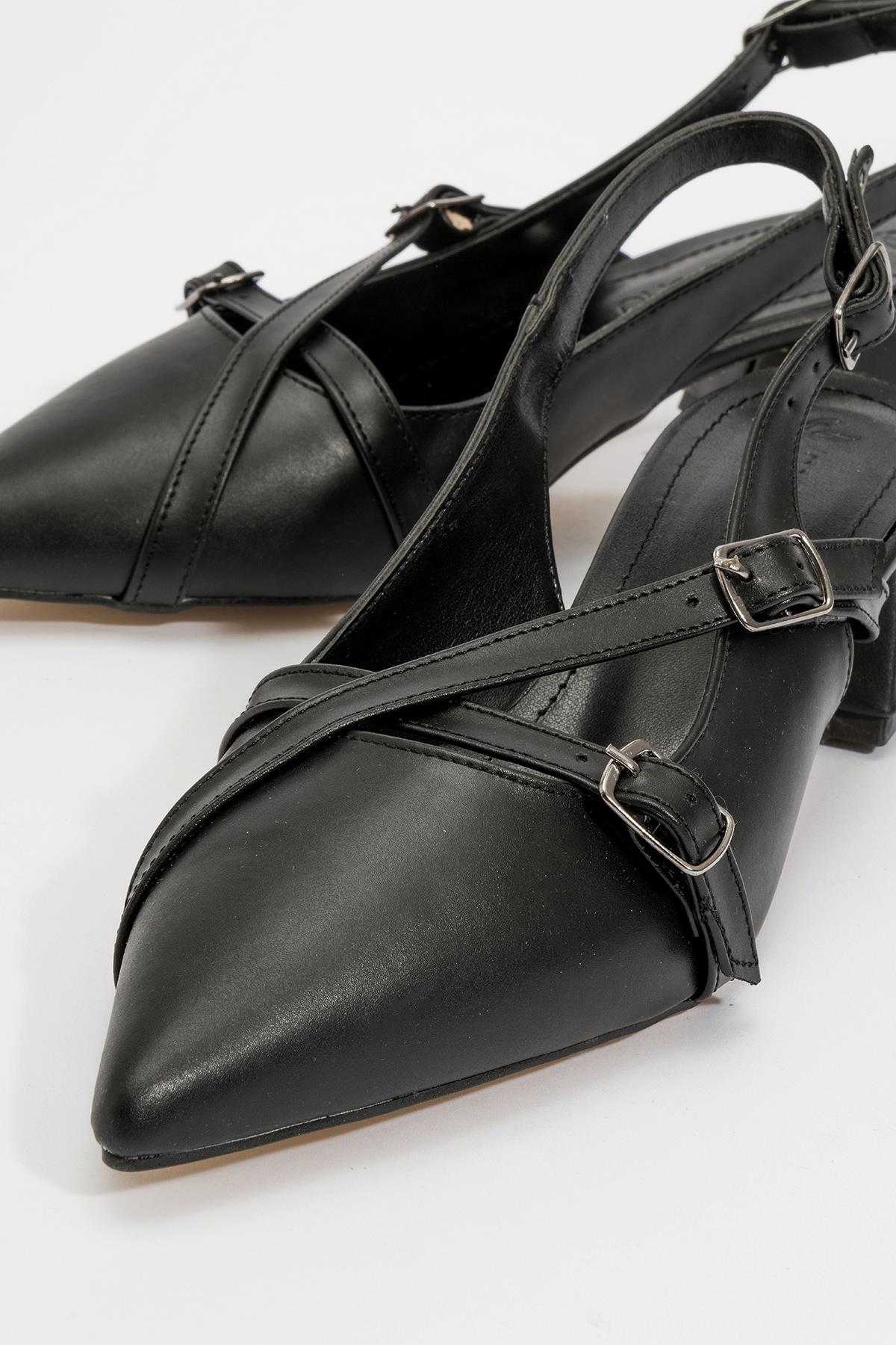 Kadın Arkası Açık Tokalı Topuklu Sandalet SİYAH CİLT - Görsel 4