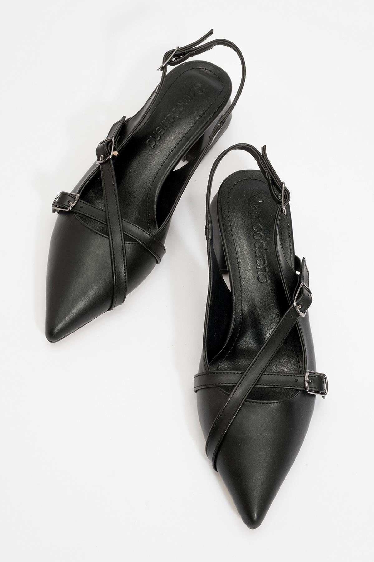 Kadın Arkası Açık Tokalı Topuklu Sandalet SİYAH CİLT - Görsel 6