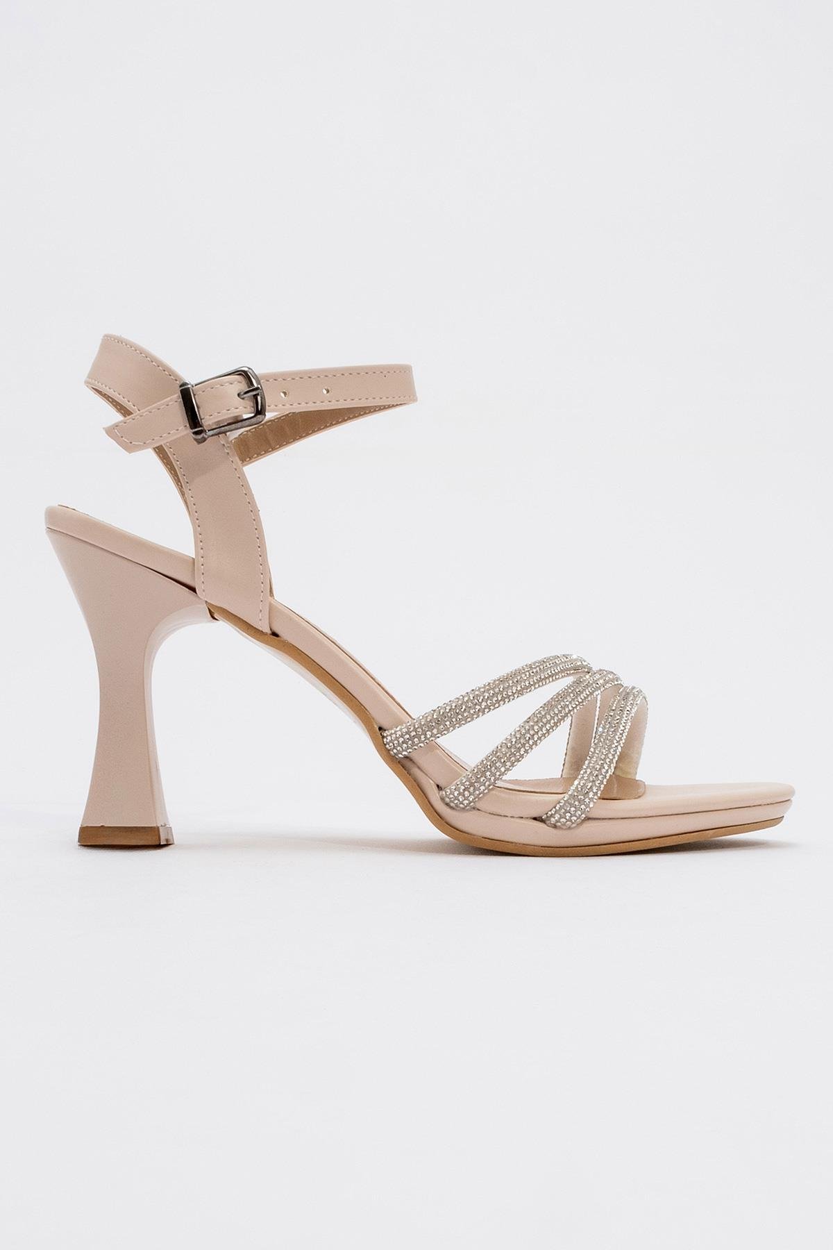 Kadın Biyeli Taşlı Topuklu Sandalet TEN CİLT - Görsel 2