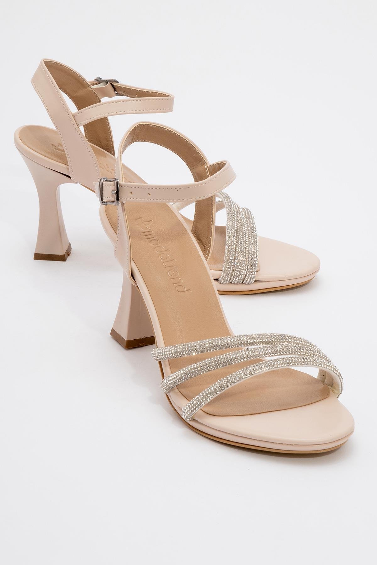 Kadın Biyeli Taşlı Topuklu Sandalet TEN CİLT - Görsel 3