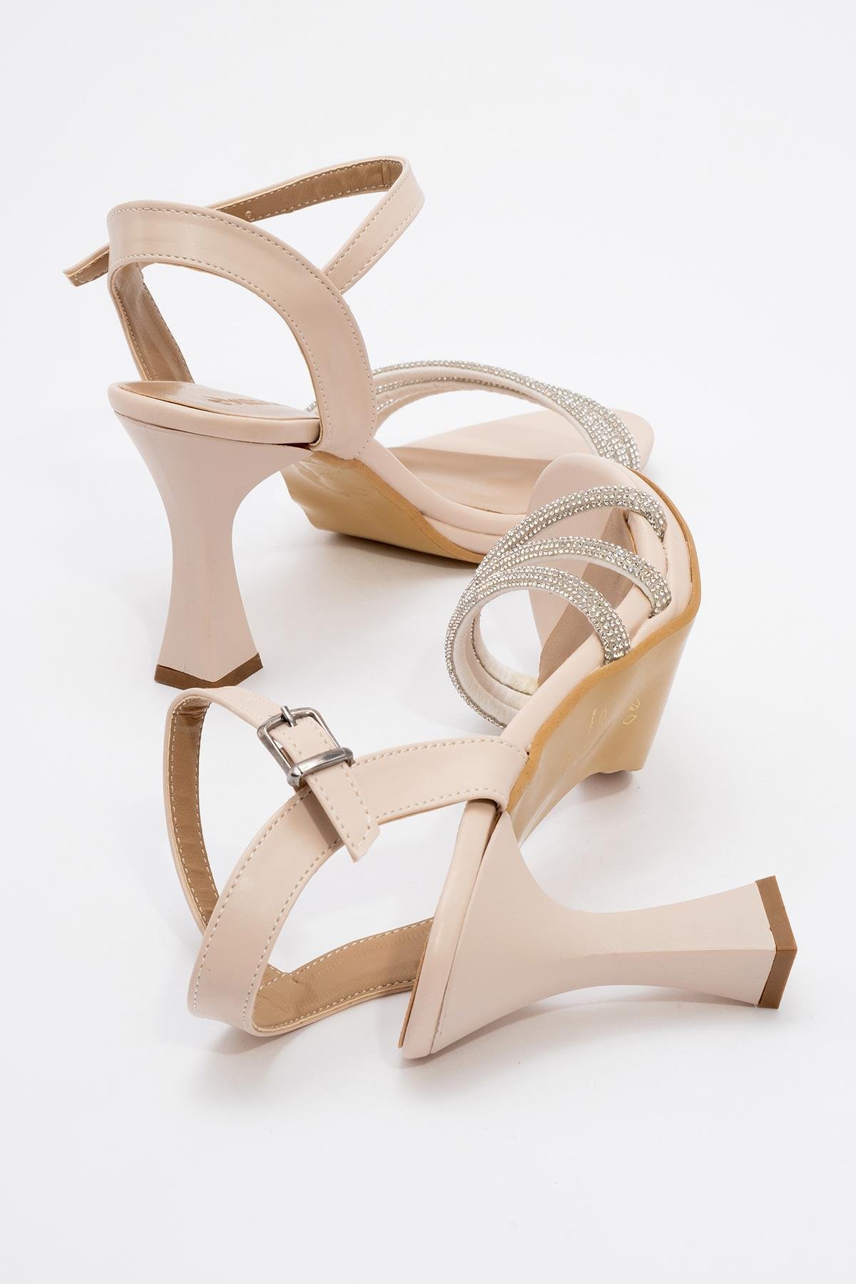 Kadın Biyeli Taşlı Topuklu Sandalet TEN CİLT - Görsel 5