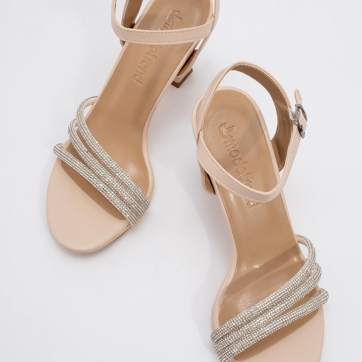 Kadın Biyeli Taşlı Topuklu Sandalet TEN CİLT - Görsel 8