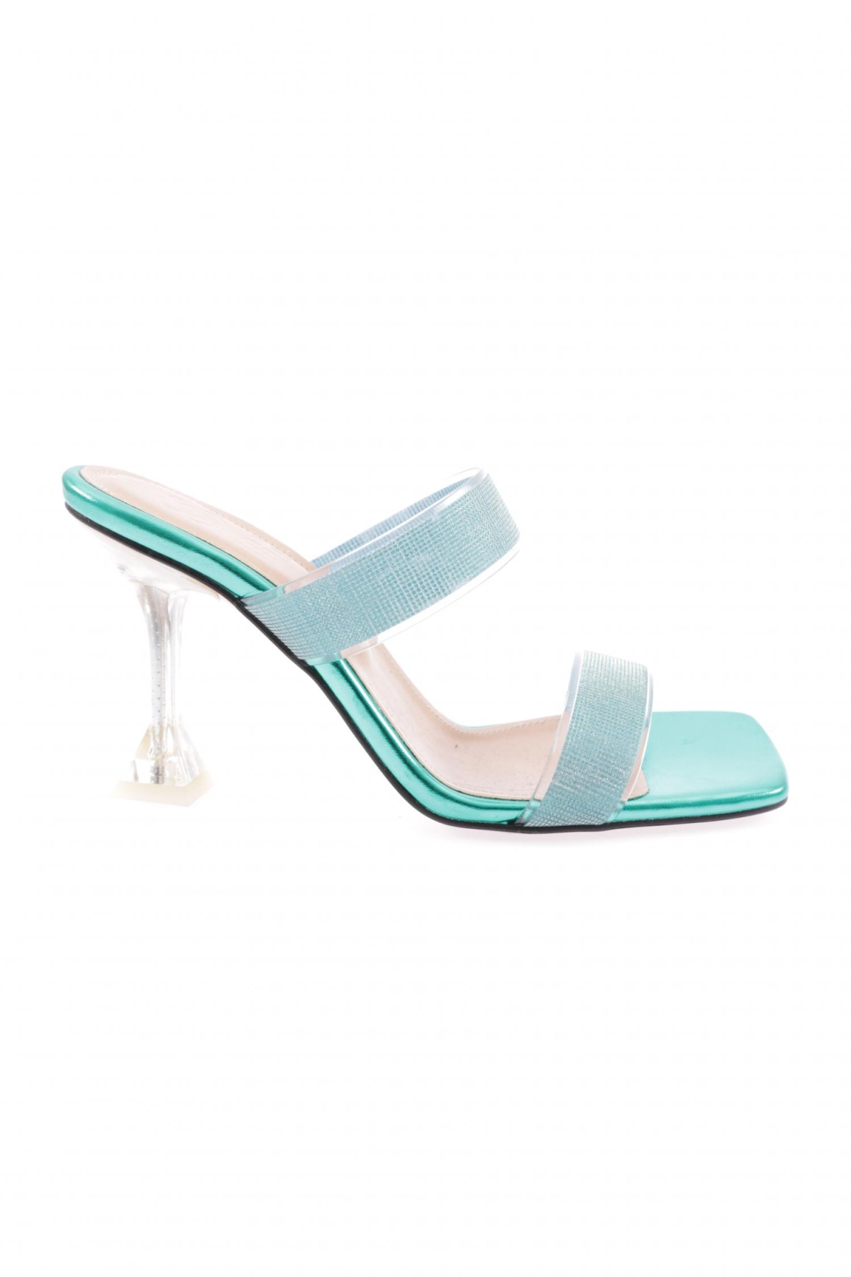 5155-23Y Kadin Şeffaf Simli Bantli Topuklu Terlik - Görsel 2