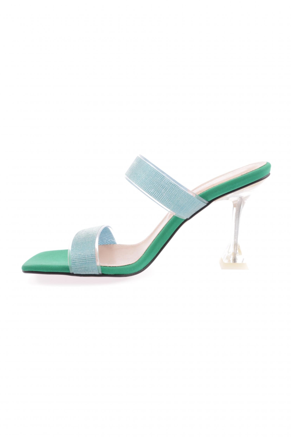 5155-23Y Kadin Şeffaf Simli Bantli Topuklu Terlik - Görsel 4