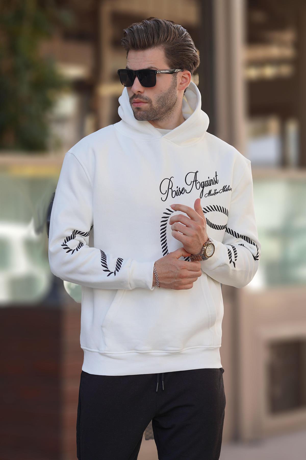 Ekru Baskılı Kapşonlu Cep Detaylı Erkek Sweatshirt 7067 Fiyatları