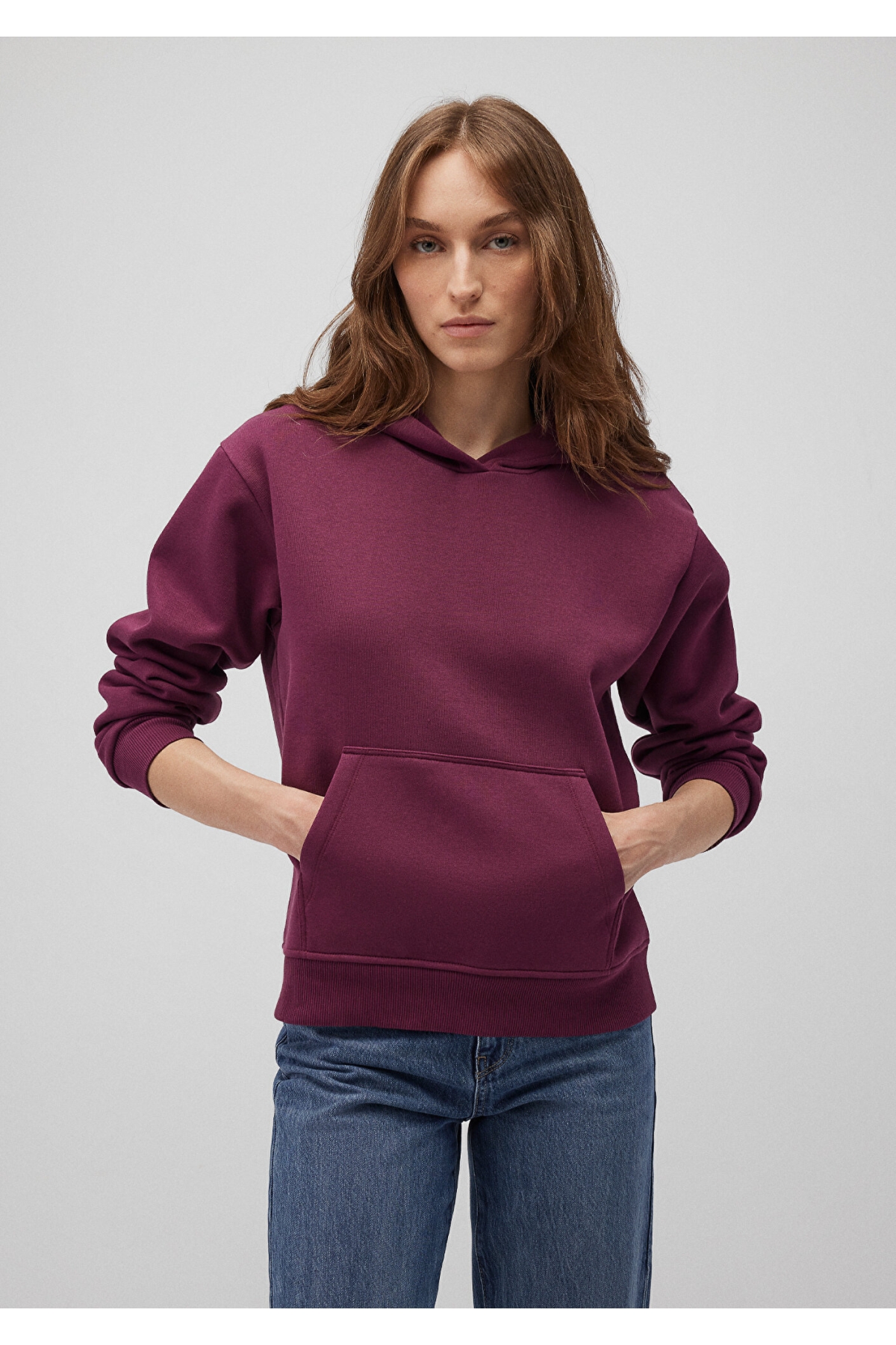 Kapüşonlu Mor Basic Sweatshirt