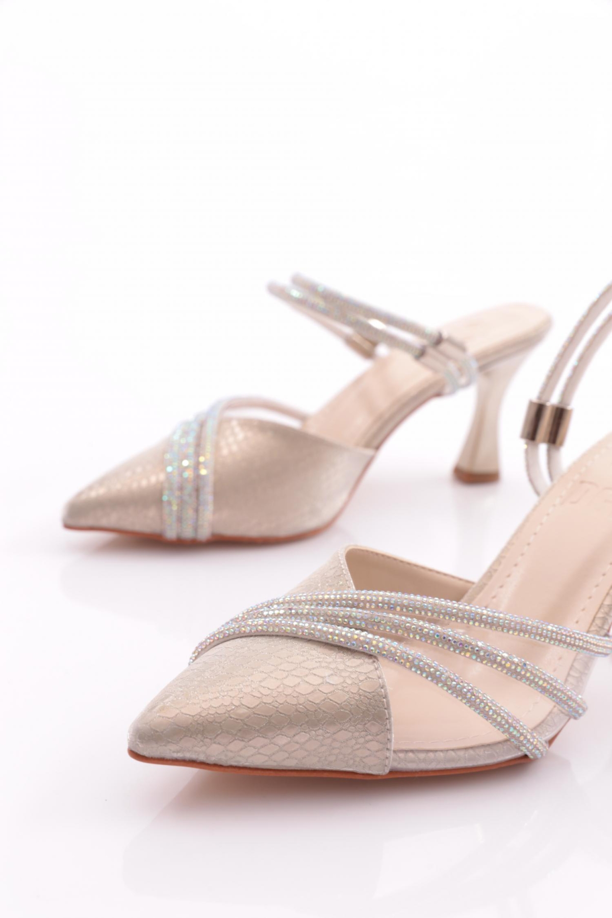 Pm309-K303-1 Kadin Taş İp Detayli Topuklu Abiye Ayakkabi - Görsel 5