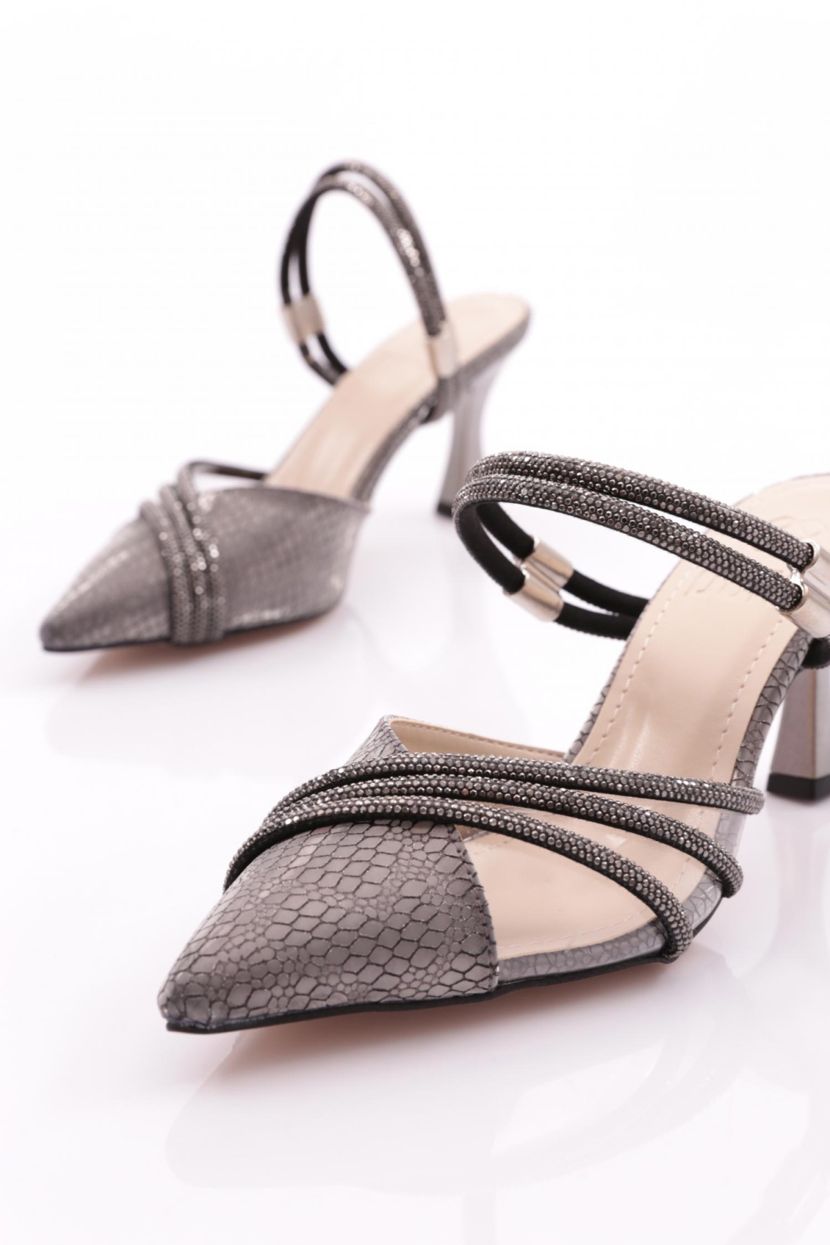 Pm309-K303-1 Kadin Taş İp Detayli Topuklu Abiye Ayakkabi - Görsel 5