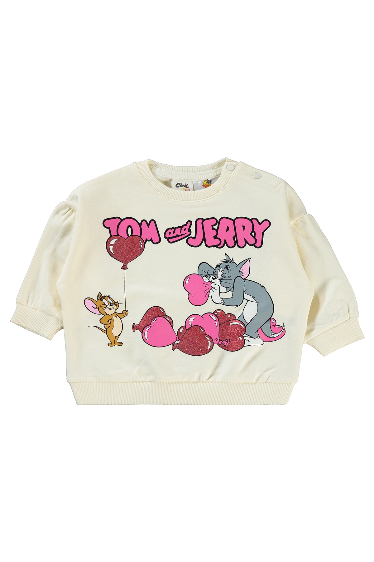 Tom Ve Jerry Kız Bebek Sweatshirt 6-18 Ay Krem