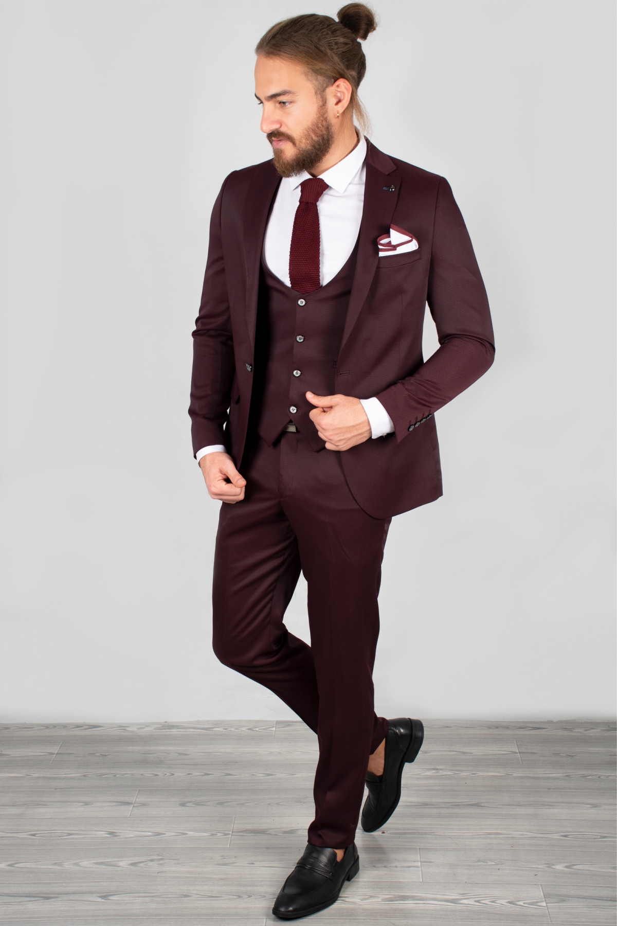 Erkek Mürdüm Desenli Slim Fit İtalyan Kesim Takım Elbise 1810728