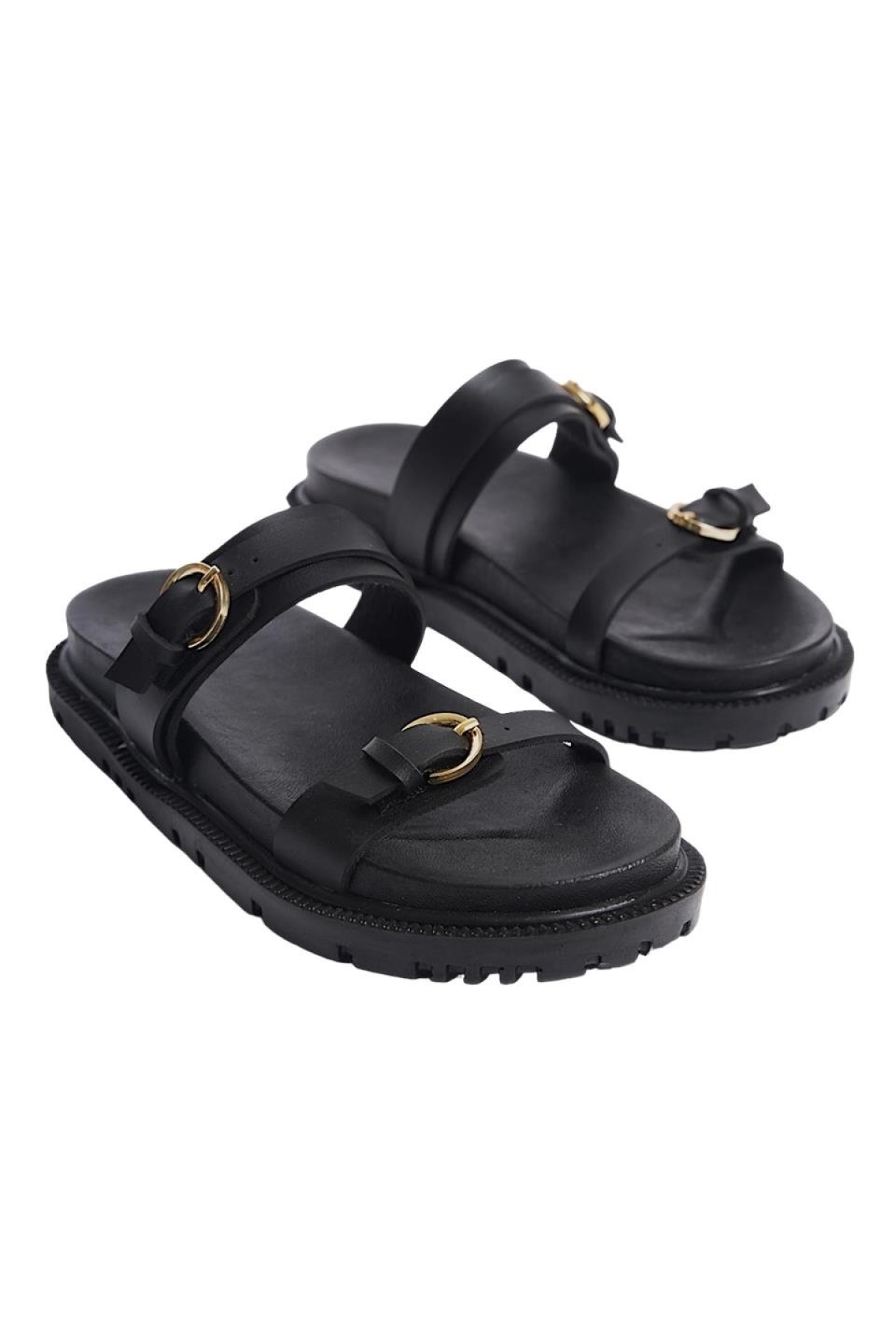 Çift Bantlı Tokalı Kadın Terlik SİYAH - Görsel 5