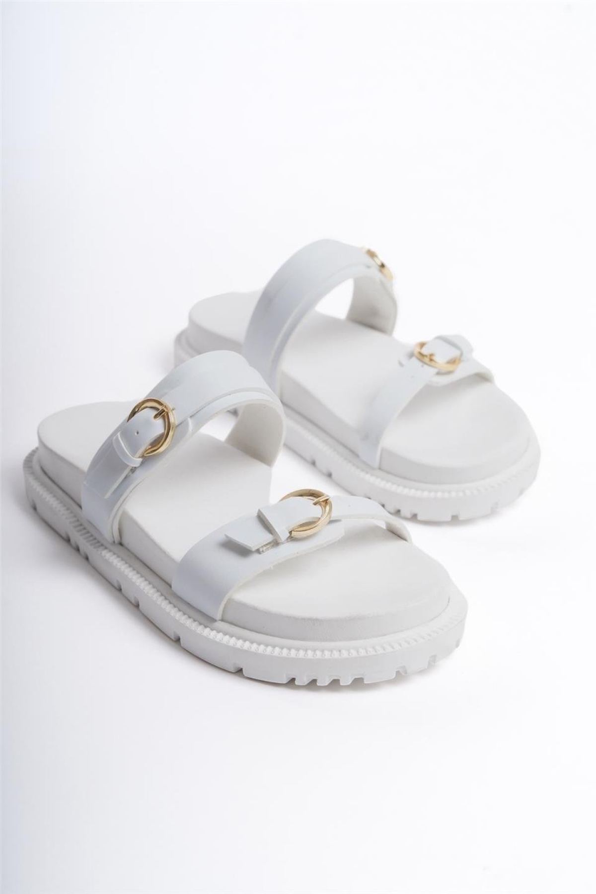 Çift Bantlı Tokalı Kadın Terlik BEYAZ - Görsel 5