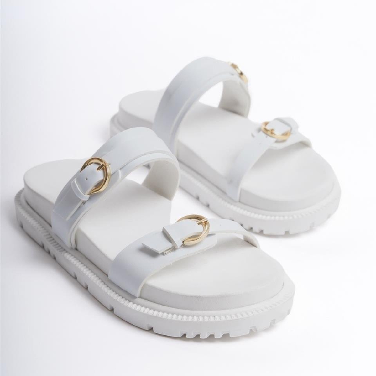 Çift Bantlı Tokalı Kadın Terlik BEYAZ - Görsel 6