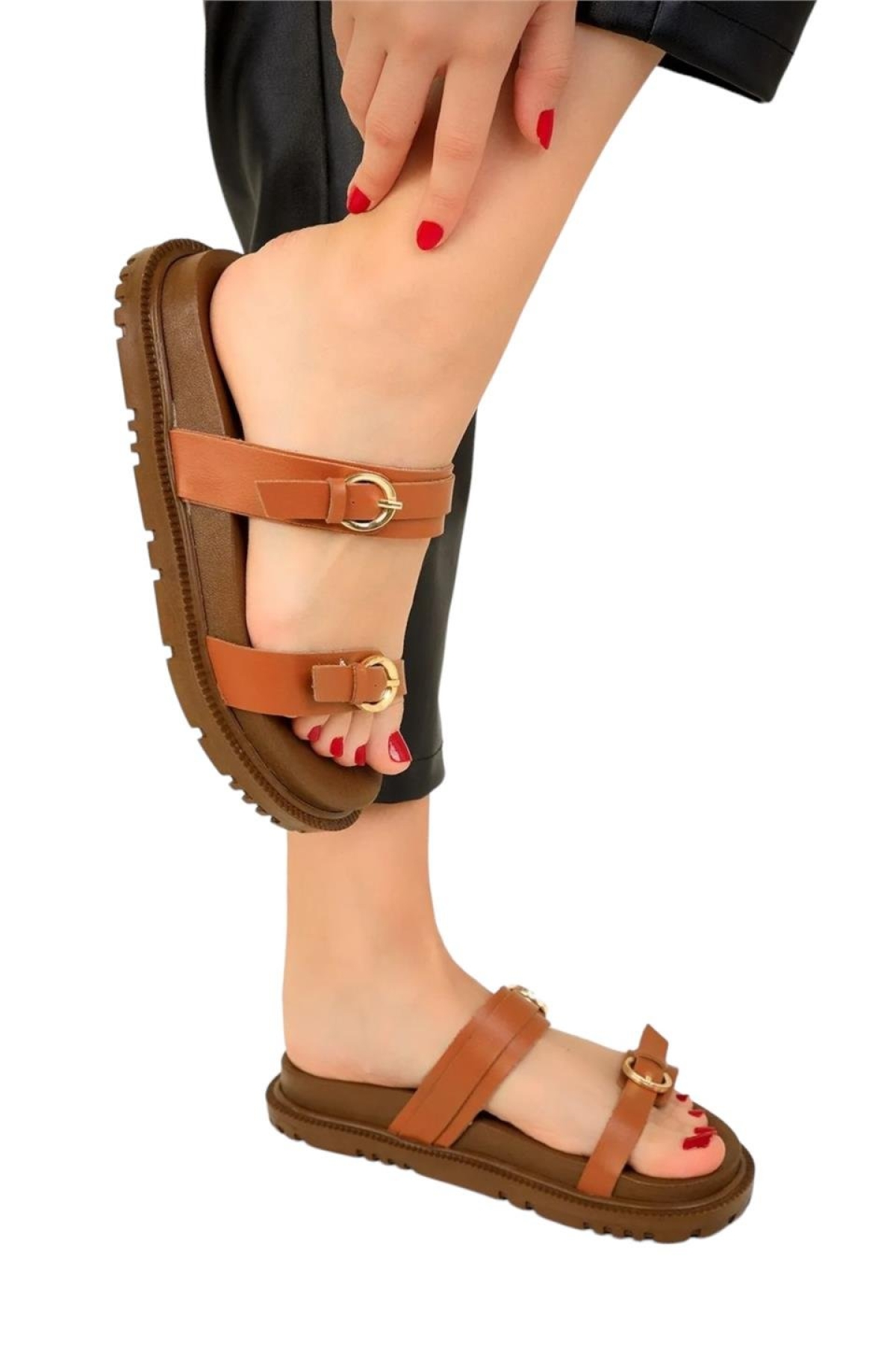 Çift Bantlı Tokalı Kadın Terlik TABA - Görsel 3