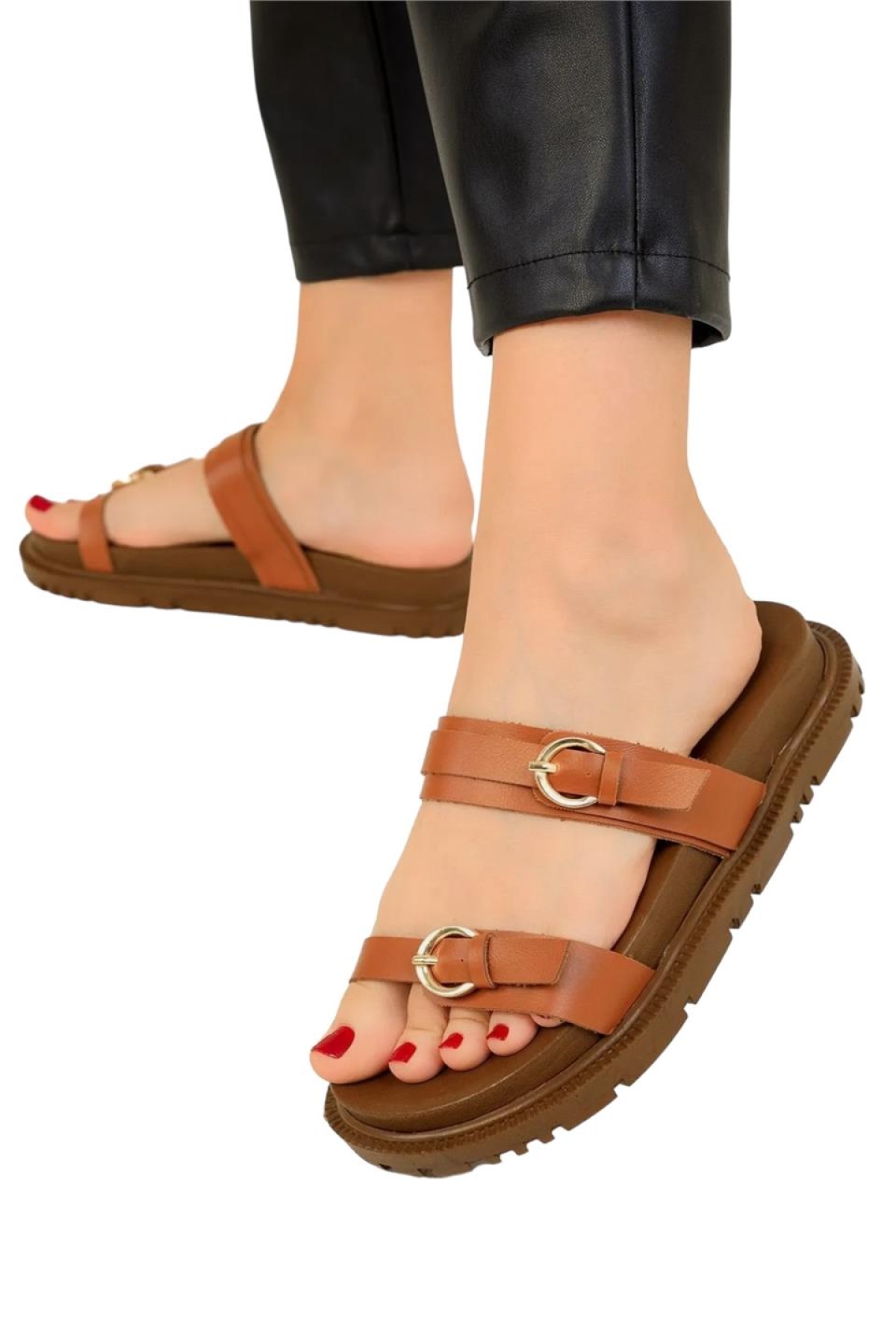 Çift Bantlı Tokalı Kadın Terlik TABA - Görsel 4