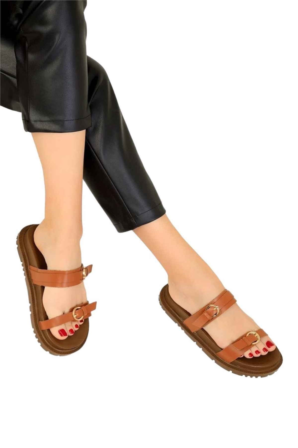 Çift Bantlı Tokalı Kadın Terlik TABA - Görsel 5