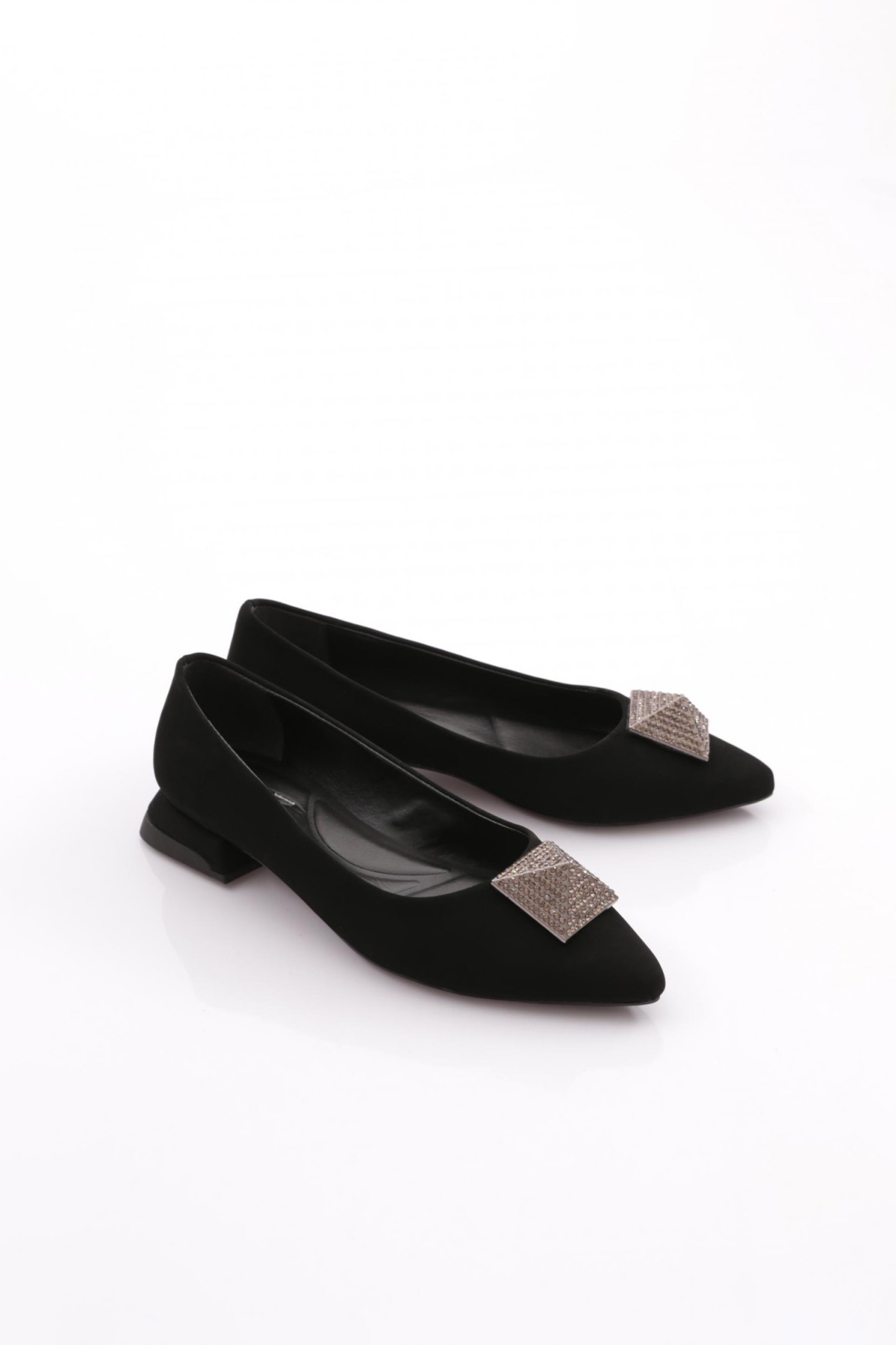 2807 Kadin Sivri Burun Kristal Taş Tokali Galvaniz Ökçeli Babet - Görsel 3