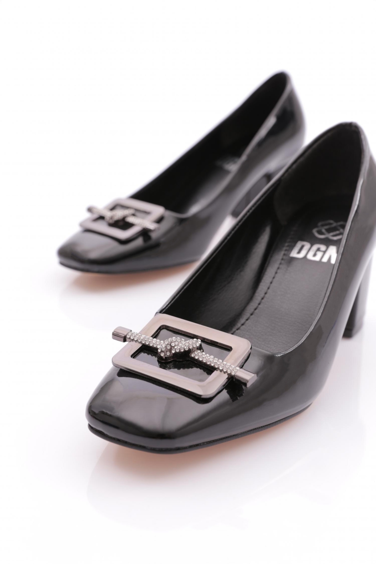 K111 Kadin Kare Tokali Simli İp Detayli Topuklu Ayakkabi - Görsel 5