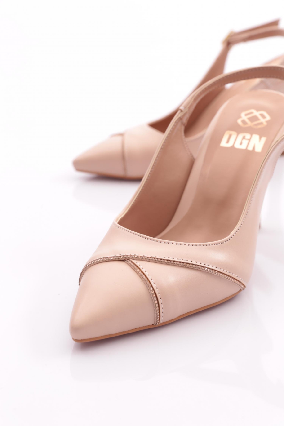 Dgn Dgn Bej 891 Kadin Sivri Burun Bilekten Bağlamali Topuklu Ayakkabi Topuklu Ayakkabı | Flo Bej - 5. görsel