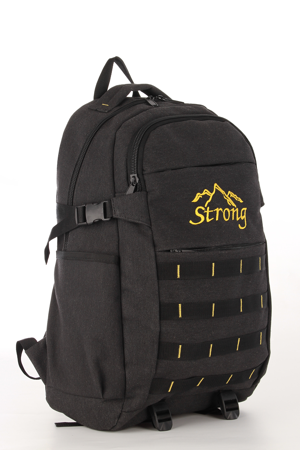 STRONG Unisex Kanvas Kumaş Laptop Bölmeli Outdoor Sırt Çantası Dağcı Sırt Çantası SİYAH