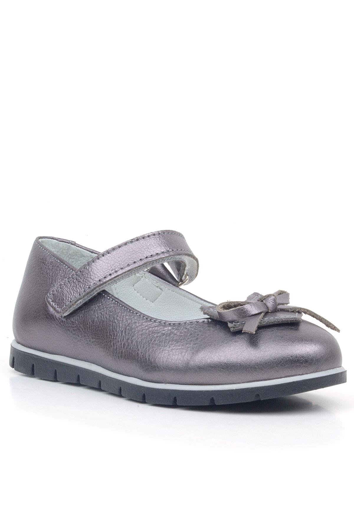 Hakiki Deri Platin Kurdele Detaylı Kız Çocuk Babet - Görsel 3