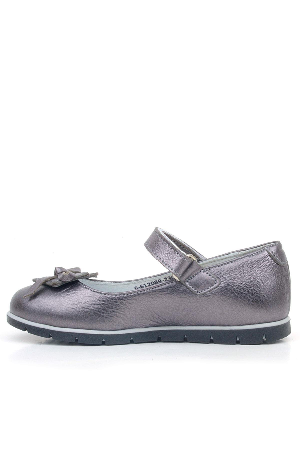 Hakiki Deri Platin Kurdele Detaylı Kız Çocuk Babet - Görsel 4