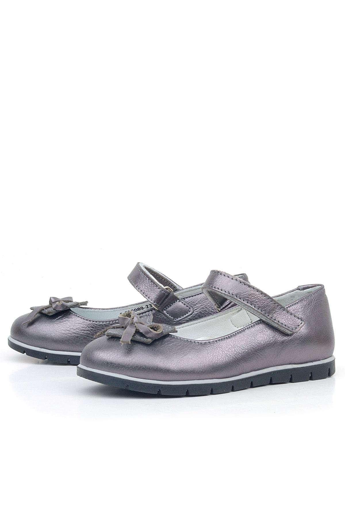 Hakiki Deri Platin Kurdele Detaylı Kız Çocuk Babet - Görsel 5