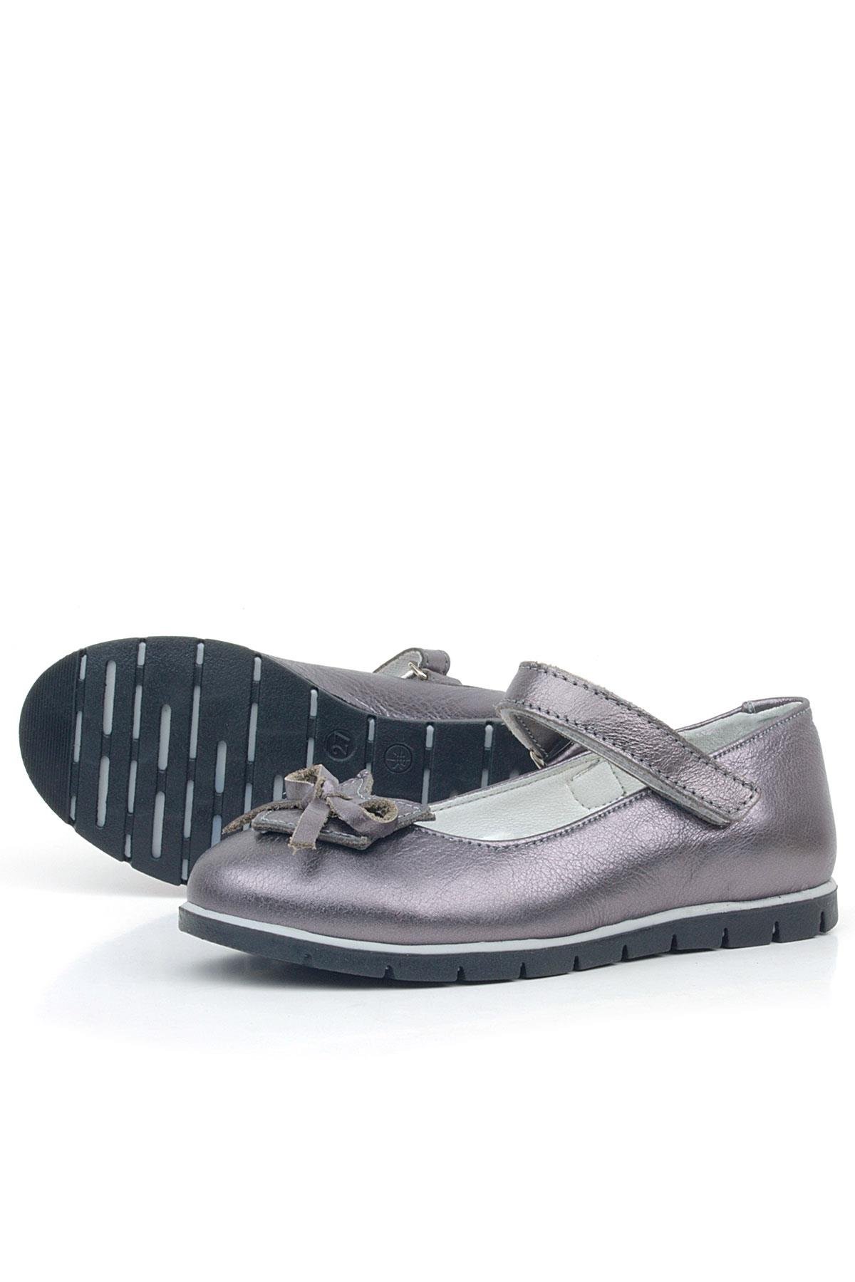 Hakiki Deri Platin Kurdele Detaylı Kız Çocuk Babet - Görsel 6