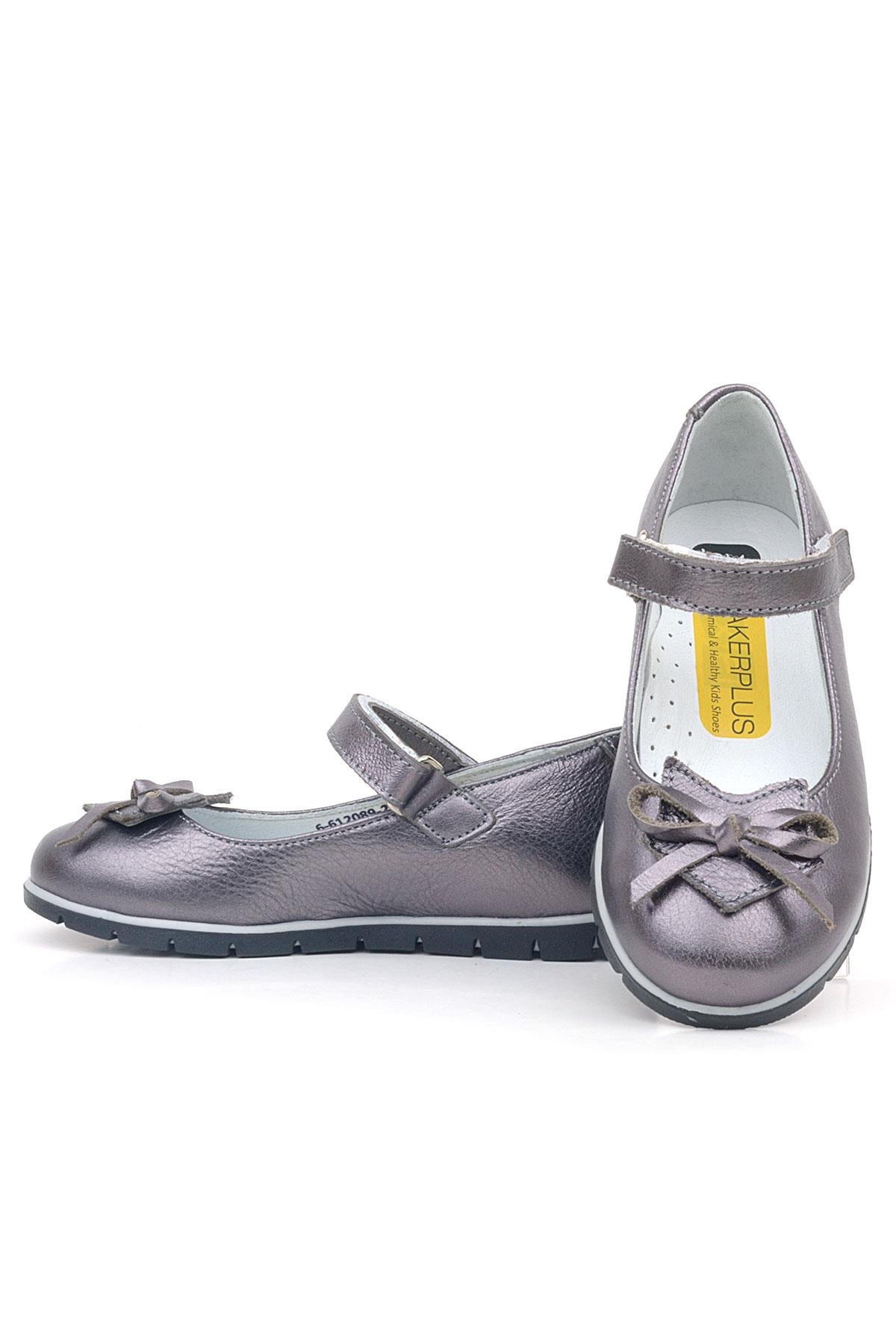 Hakiki Deri Platin Kurdele Detaylı Kız Çocuk Babet - Görsel 7