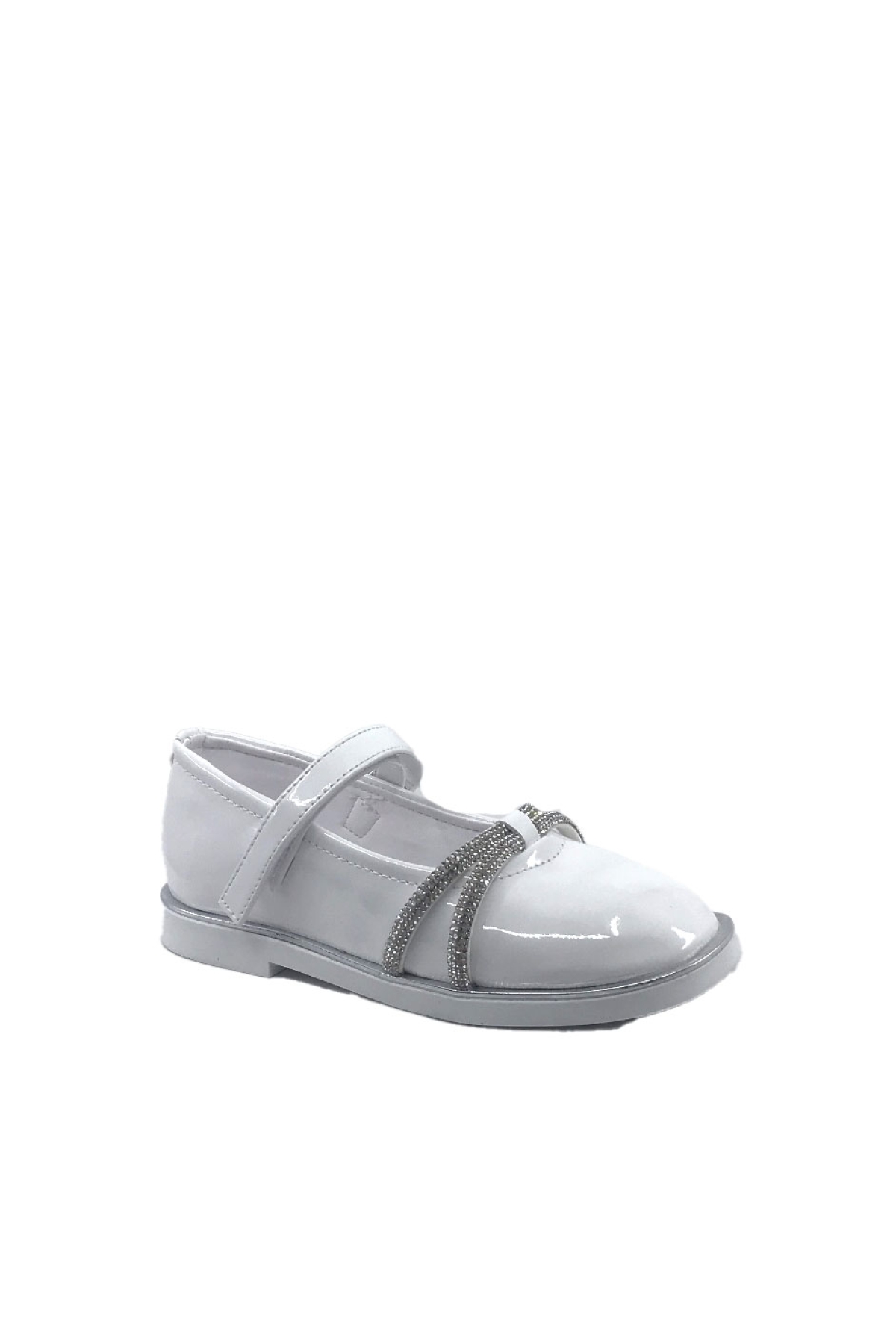 Arz 4754 Beyaz Rugan Taşlı Kız Çocuk Babet Ayakkabı - Görsel 3