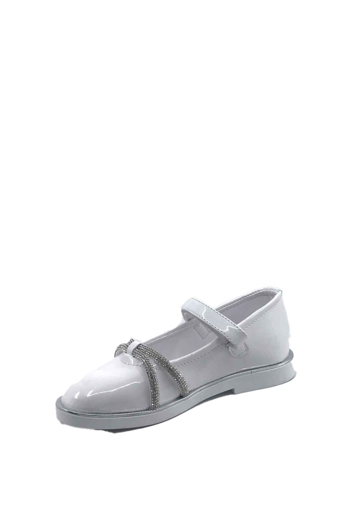 Arz 4754 Beyaz Rugan Taşlı Kız Çocuk Babet Ayakkabı - Görsel 4