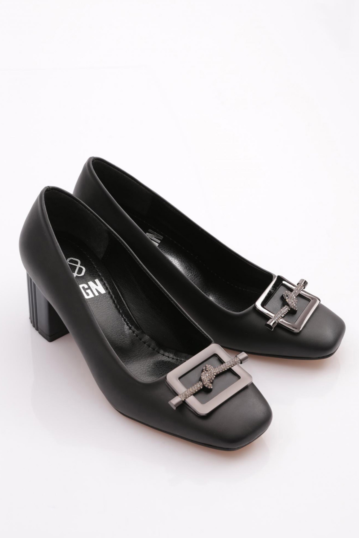 K111 Kadin Kare Tokali Simli İp Detayli Topuklu Ayakkabi - Görsel 3