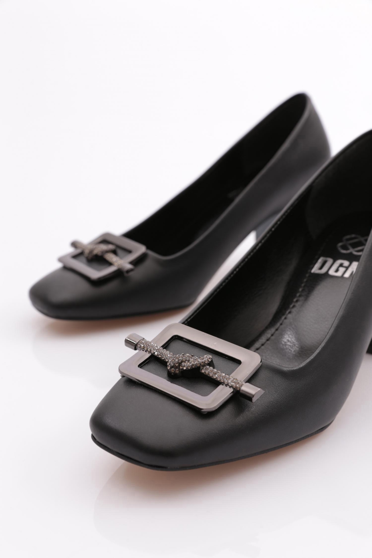 K111 Kadin Kare Tokali Simli İp Detayli Topuklu Ayakkabi - Görsel 5