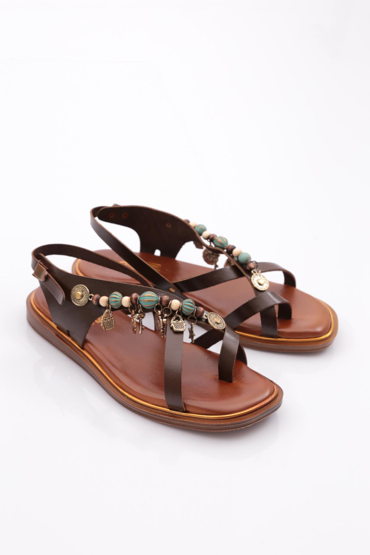 305 Kadin Yanlari Boncuk Detayli Sandalet - Görsel 3