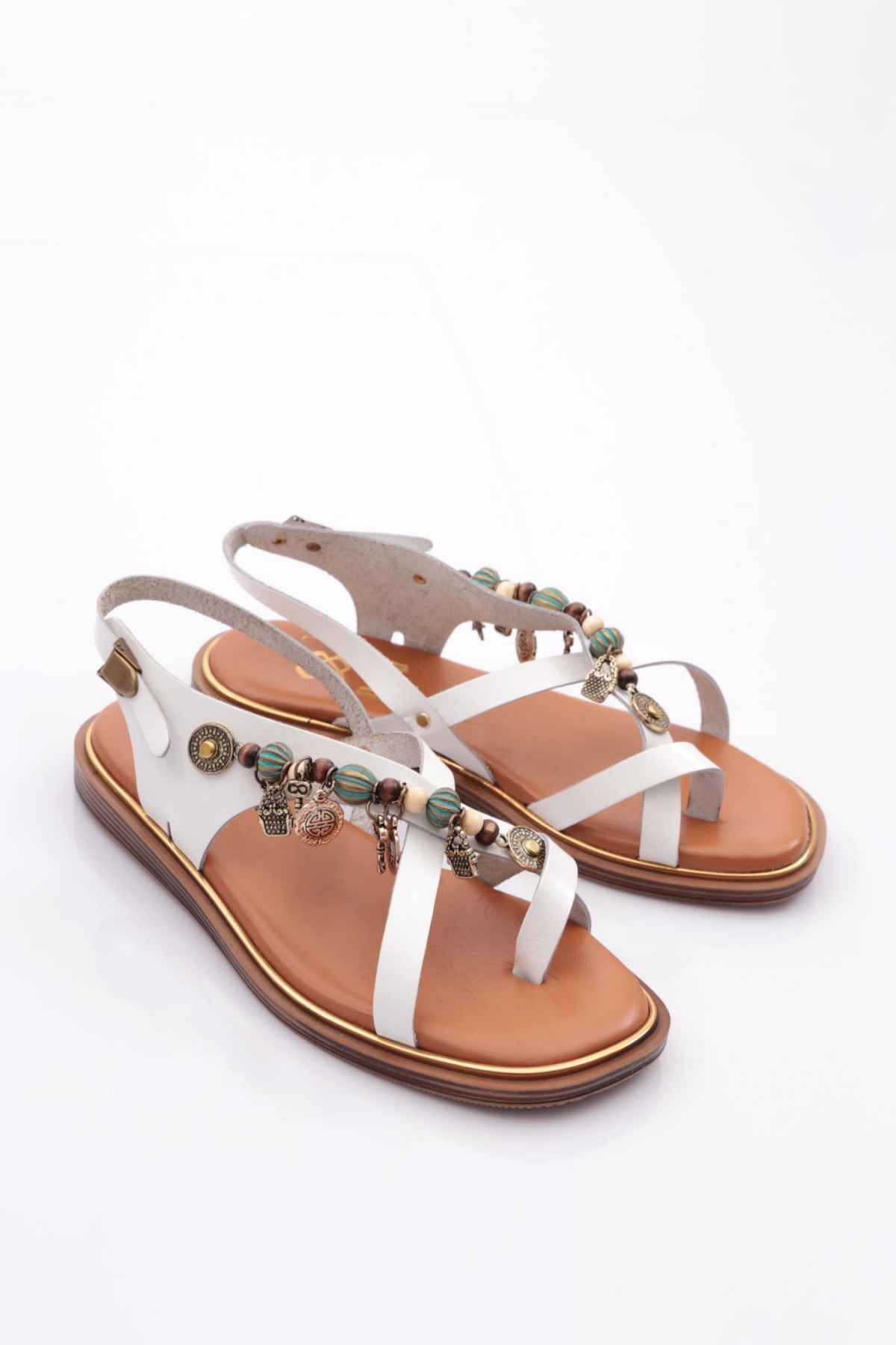 305 Kadin Yanlari Boncuk Detayli Sandalet - Görsel 3