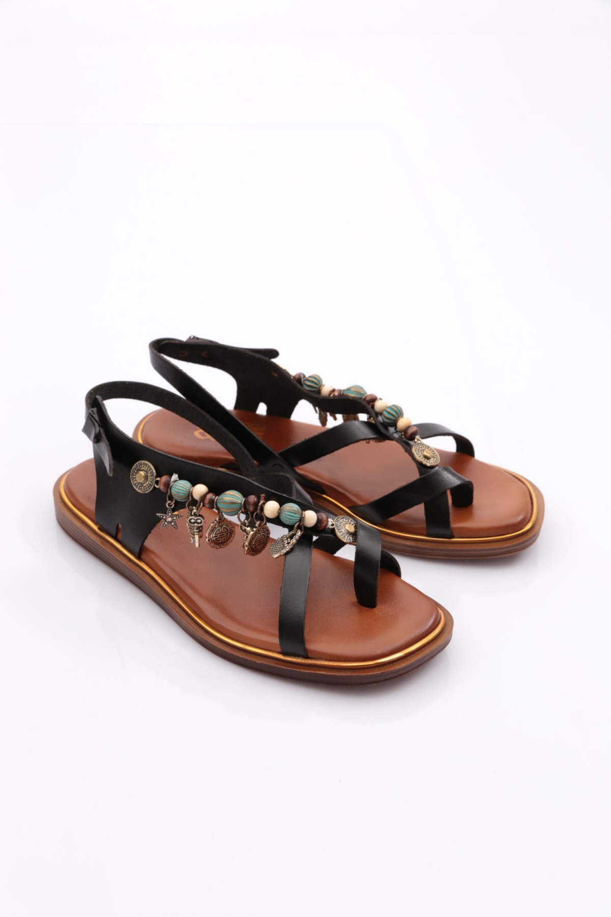 305 Kadin Yanlari Boncuk Detayli Sandalet - Görsel 3