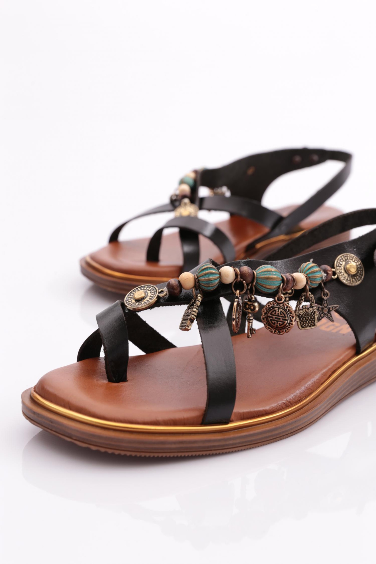 305 Kadin Yanlari Boncuk Detayli Sandalet - Görsel 5